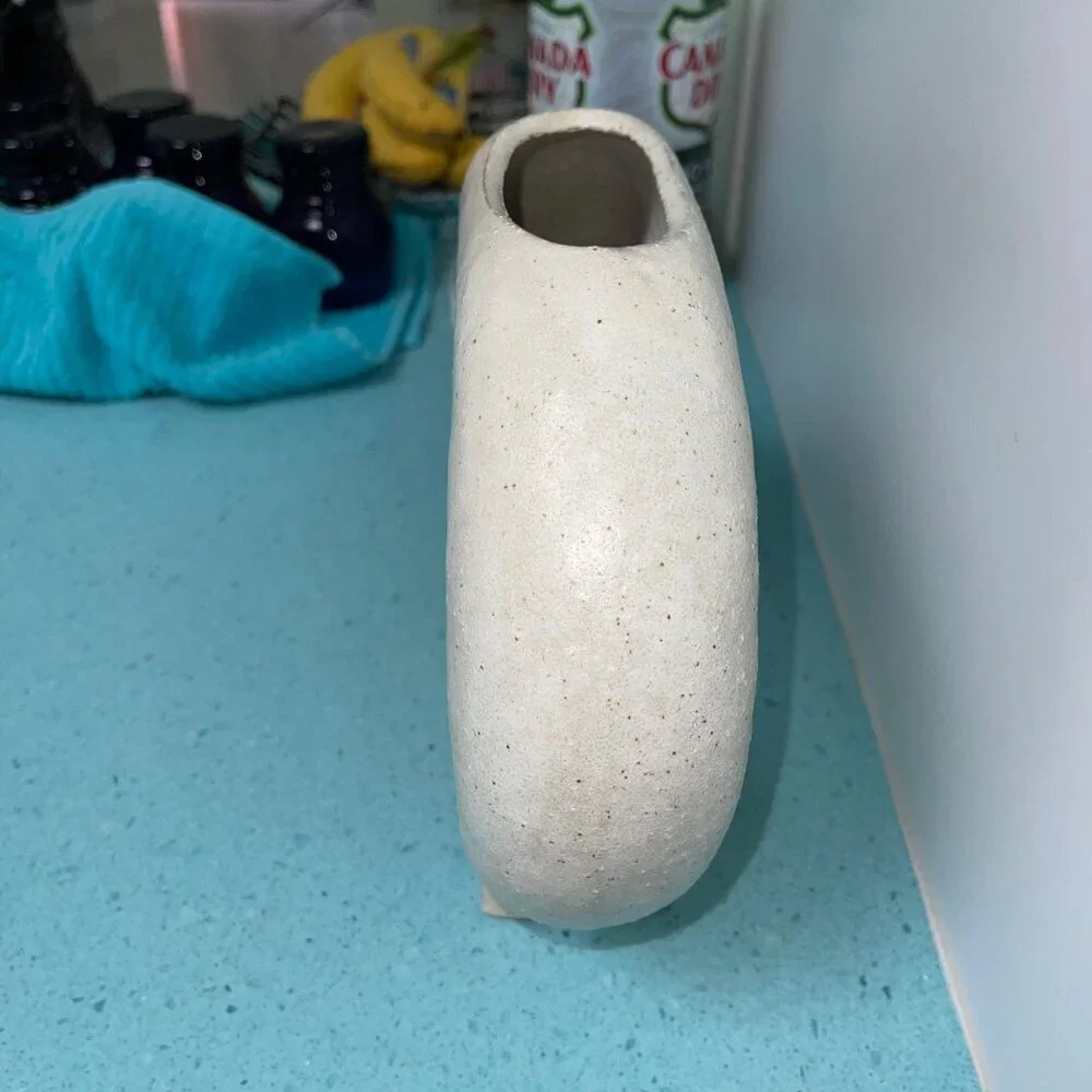 Mid Century Modern Vase Vessel One Opening Cream Stoneware Speckled